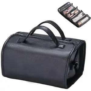 ✨4-in-1 Foldable Makeup Bag | Waterproof Large-Capacity Travel Toiletry Organizer | Detachable Wet-Dry Compartments | Portable PU Leather Cosmetic Tool Bag with Handles