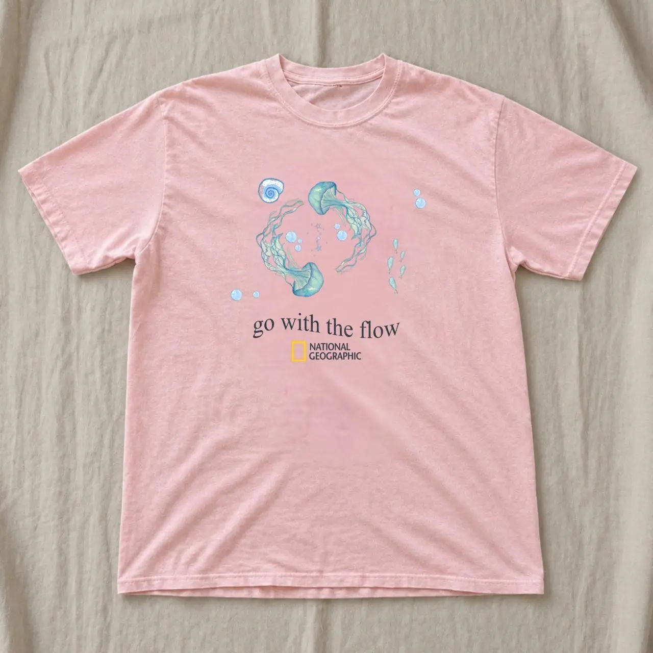 Geographic Jellyfish Graphic Baby Tee Vintage Y2K Inspired Baby Tee, Aesthetic Graphic Tshirt, Summer Tee, 90S,Y2K