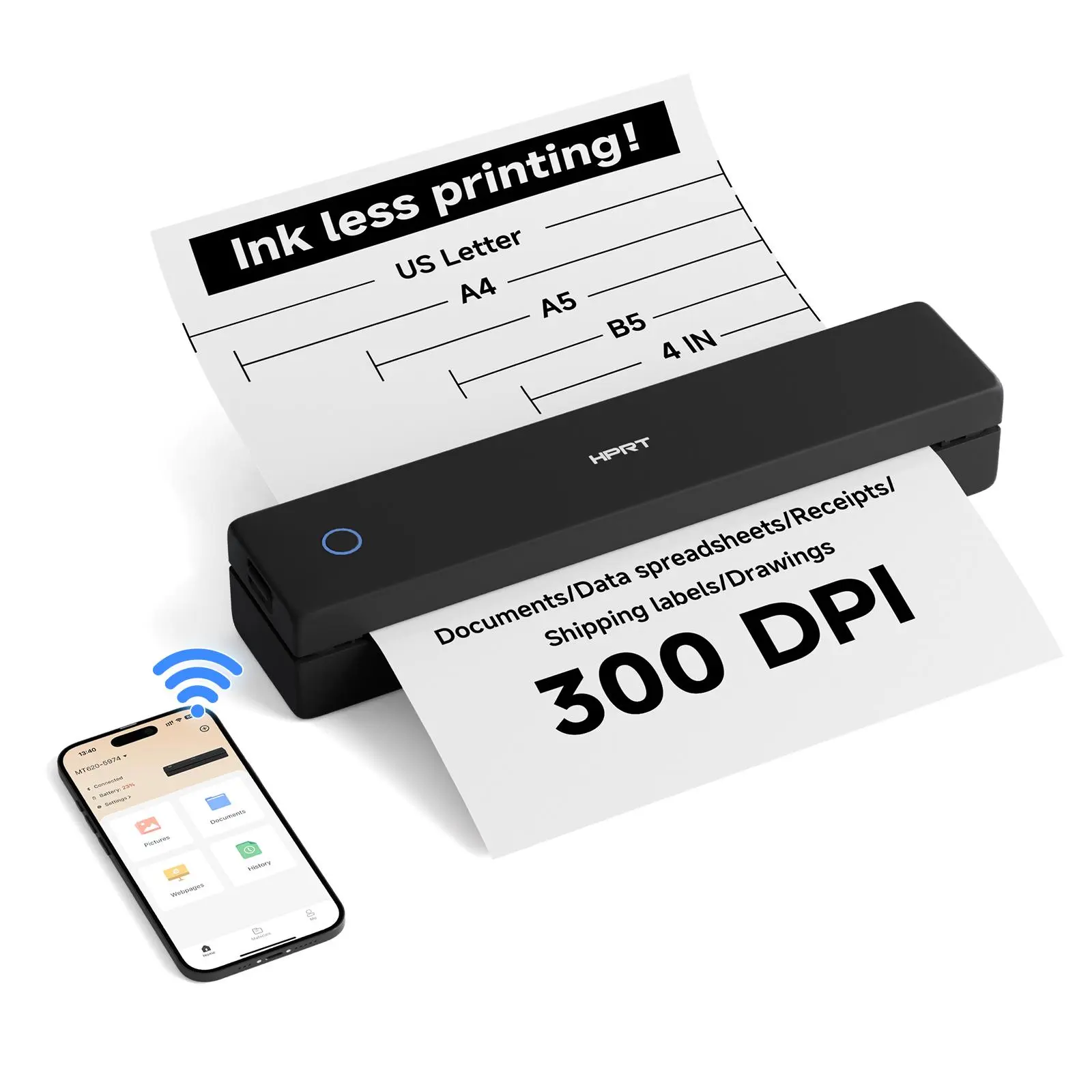 Portable Bluetooth Inkless Printer, Thermal Printer for Dorm, Small Apartment ,Study, Office & Travel,  No ink required, Compatible with iOS/Android/Laptops, Supporting 8.5"x11" US Letter Paper and A4 paper,Wireless,Back-to-School