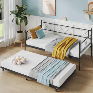 Garvee Twin Daybed with Trundle, Metal Twin Daybed and Trundle Set, Day Bed Sofa Bed Frame with Steel Slat Support, Multifunctional Sofa Bed for Living Room, Bedroom and Guest Room