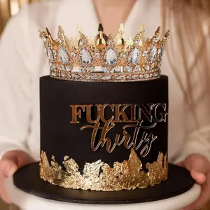 Large Crown Cake Topper Happy Birthday Party Cake Decoration Metal Gold Silver Crystal Crown Wedding Bridal Hair Accessories
