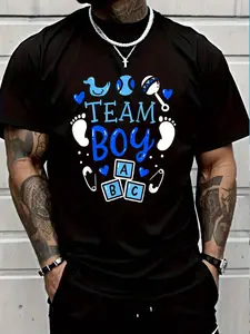 100% Cotton Team Boy Gender Reveal Party Pink Blue Baby Announcement T-Shirt Women's Men's Graphic Tee Crew Neck summer vacation Tops