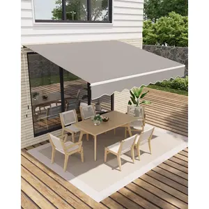 12'x10' Retractable Awning, Waterproof Patio Awning, Sun Shade Awning with Manual Crank Handle, Aluminum Frame, 280 g/㎡ Polyester Fabric, for Deck, Porch, Balcony, Grey