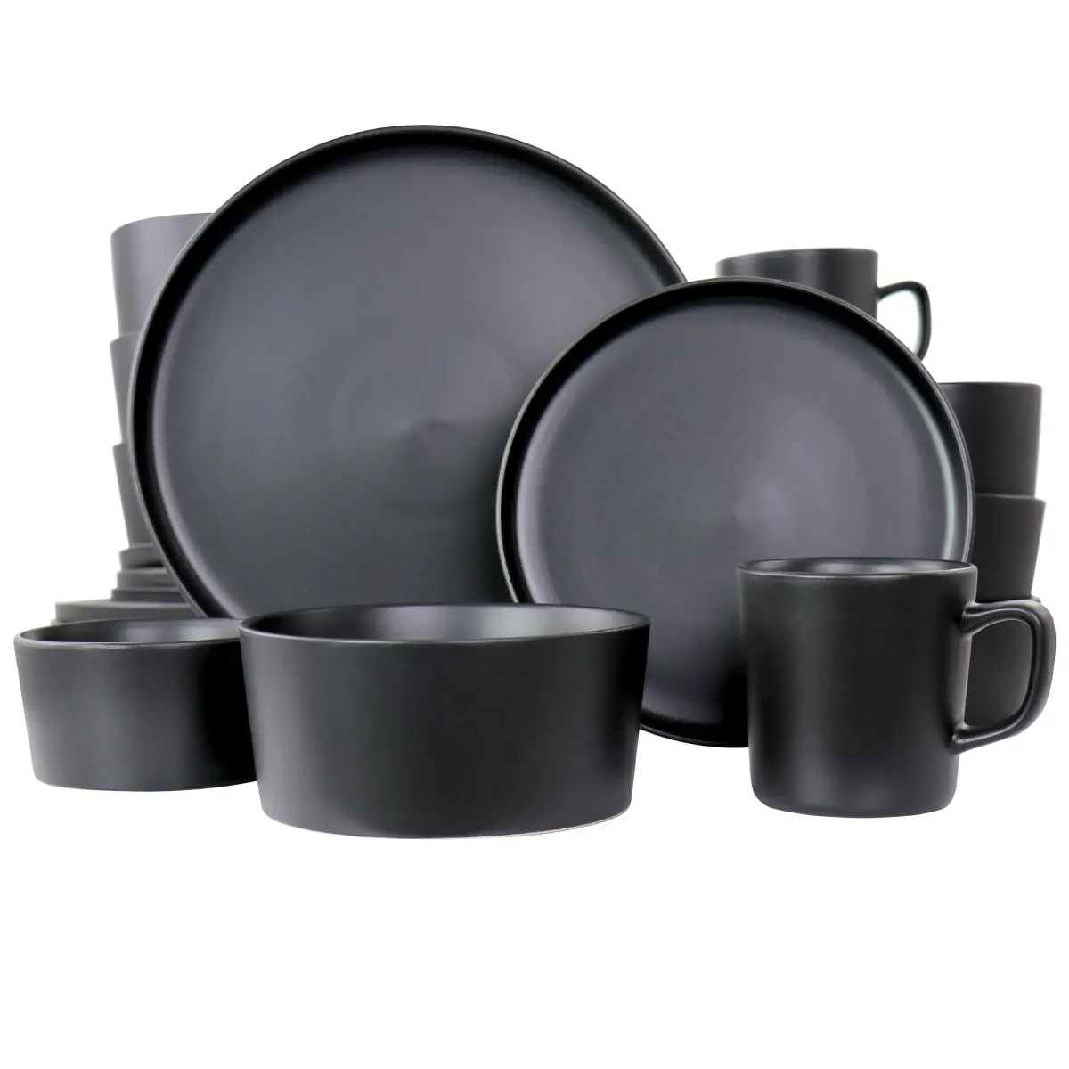212 MAIN Luxmatte 20-Piece Black Minimalist Stoneware Tableware Set - Dishwasher-Safe Kitchen Dinner Set, Dinner Sets