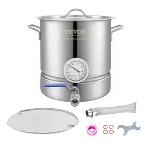 VEVOR Stainless Steel Kettle, TikTokShopBlackFriday, Max. 16 GALLON Brewing Pot, Tri Ply Bottom for Beer, Brew Kettle Pot, Home Brewing Supplies Includes Lid, Handle, Thermometer, Ball Valve Spigot, Filter, Filter Tray Drinkware Jugs