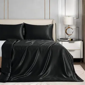48"x72" Weighted Blanket Cover, Black Satin With 8 Ties, Silky & Removable Zippered  Heavy Blanket Duvet for Adults