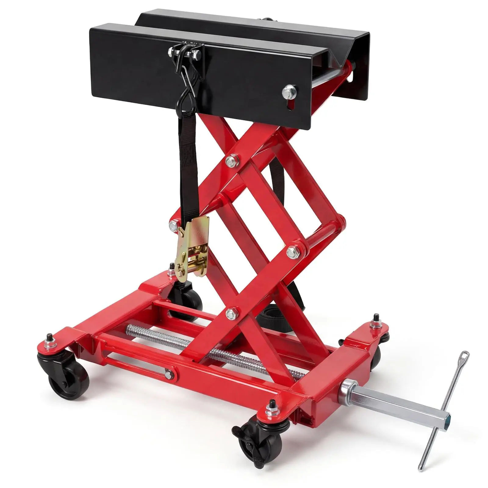 GARVEE 450 LBS Low Profile Transmission Jack, Heavy Duty Auto Repair Lifting Jack with Safety Straps & 4 Swivel Wheels, 7-23 Inch Height Range,Red-A