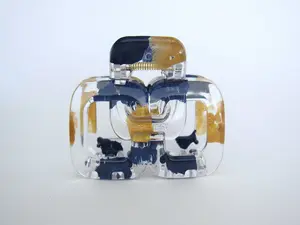 Clear transparent blue and gold  rectangle square knot hair claw clip
