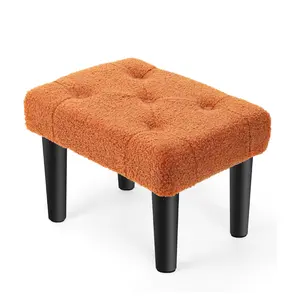 Velvet Ottoman Foot Stool with Legs, Small Foot Rest, Ideal for Office Desk, Living Room, Dorm, Bedroom, Orange Color