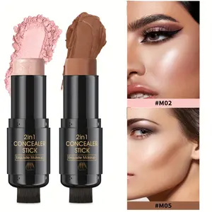 2 Pcs 3-in-1 Cream Blush Contour Highlighter Stick For Cheeks Eyes Lips Lightweight DewyFinish Blush Stick Waterproof Long Lasting Contour Stick Trio Wand Face Makeup SetFor Girls And Women,Valentine's Day Gift