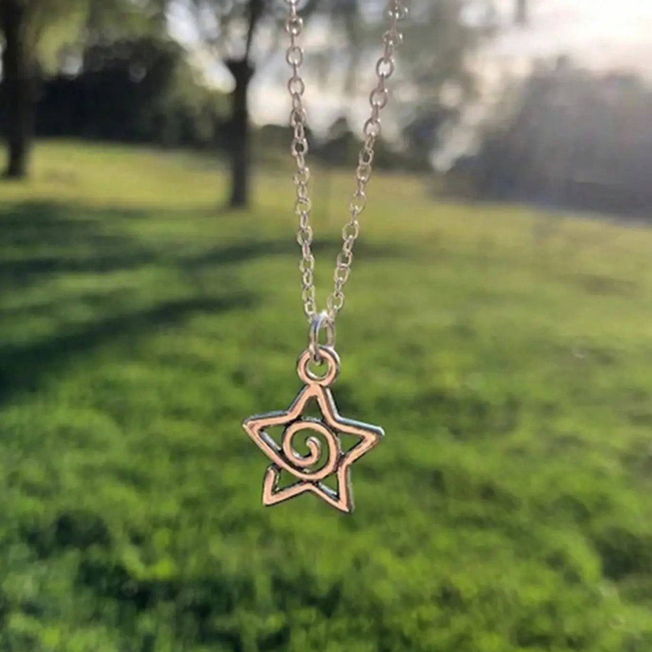 Y2K Silver Whirlpool Star Pendant Necklace Suitable for Women's Aesthetic Jewelry Gifts