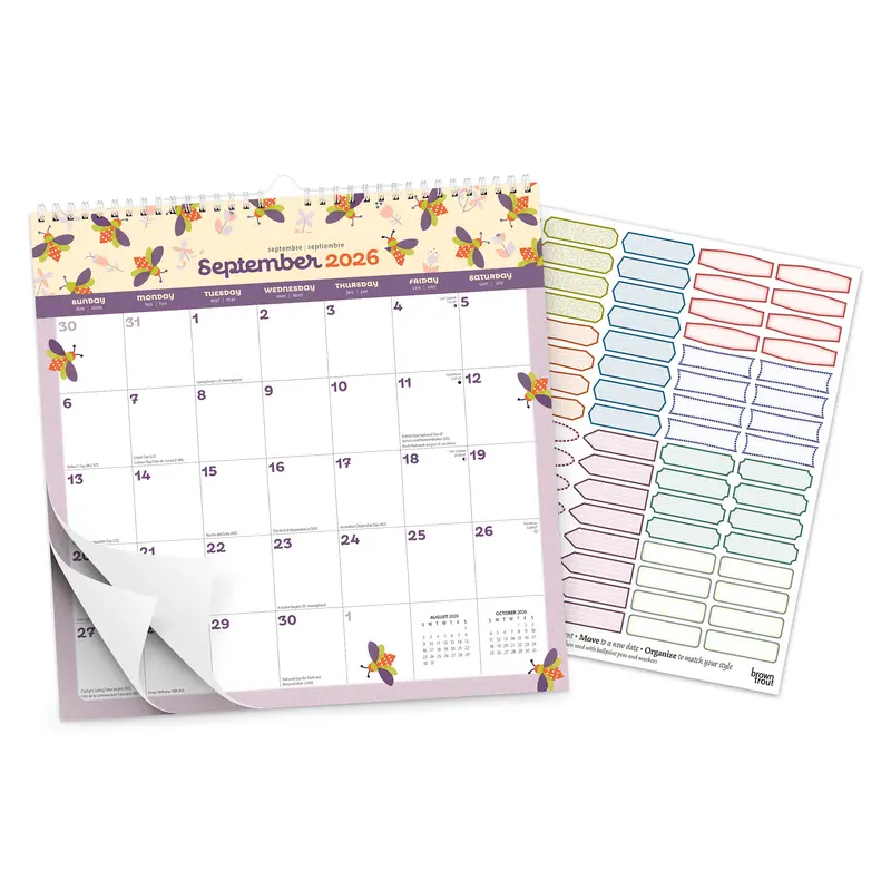 Busy Bees | 2026 12 x 12 Inch (Hanging) Monthly Square Wire-O Calendar | Sticker Sheet | BrownTrout | Planning Stationery 2