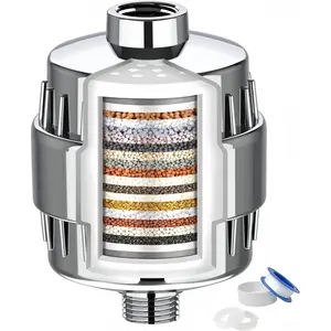 Shower filter, 15-stage shower head filter, suitable for hard water, high-flow shower water filter can remove chlorine, fluoride, and other impurities, improving skin condition