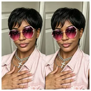 Pixie Cut Wigs Human Hair Short Hair  Wig with Bangs  Full Machine Made Glueless Wig  Perfect for Daily Wear and Fashion Wig for Black Women