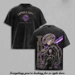 Future Trunks Capsule Corp Graphic Tee Vintage Washed Shirt Anime T-Shirt Saiyan Warrior Streetwear Tee DBZ Oversized Heavy Cotton Unisex Apparel Gift for DBZ Fans and Anime Lovers