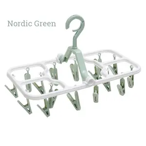 1pc Multifunctional Folding Clothes Hanger, 16 Clips Laundry Rack for Dormitory Use, Suitable for Adults & Kids, School Opening Season Essentials