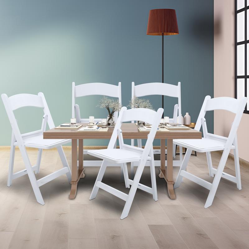 White Resin Folding Chair with Cushion & Backrest,700LB Weight Capacity Event Chair,Indoor/Outdoor Lightweight Foldable Chair for Meeting Room/Party/Hotel/Garden