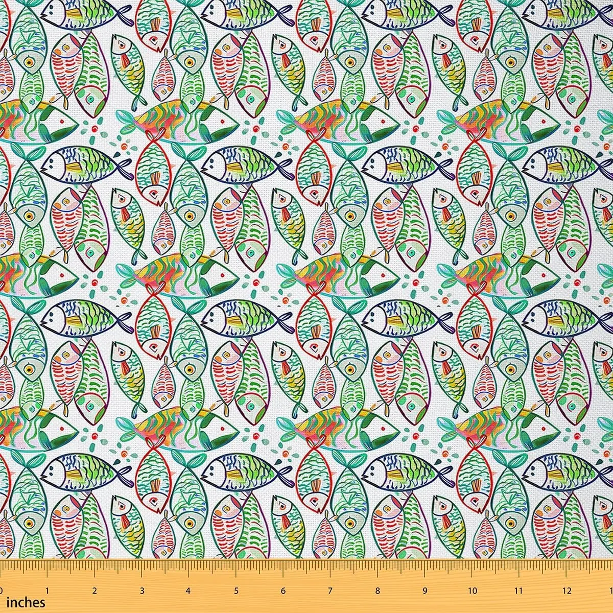 Ocean Upholstery Fabric by The Yard,Boho Colorful Fish Outdoor Fabric,by The Yard,Sea Life Fish Doodle Fabric for Upholstery and Home DIY Project, Boho Decor, Artistic Print Fabric
