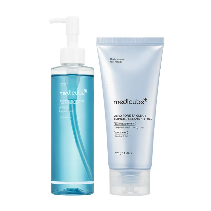 [medicube] Double Cleansing Duo for Deep Pore CleansingㅣZero Pore Blackhead Cleansing Oil & Zero Pore Blue Capsule Facial Cleanser for Korean Glass Skin