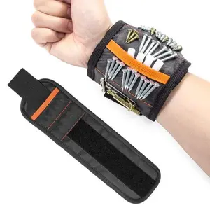 Magnetic Wristband for Screws, Nails, Drill Bits - 15 Strong Magnets Tool Holder, Super Strong Magnet Arm Band, Handy Tool Gifts for Men, Dad, Husband, DIY Handyman, Woodworking (Black)