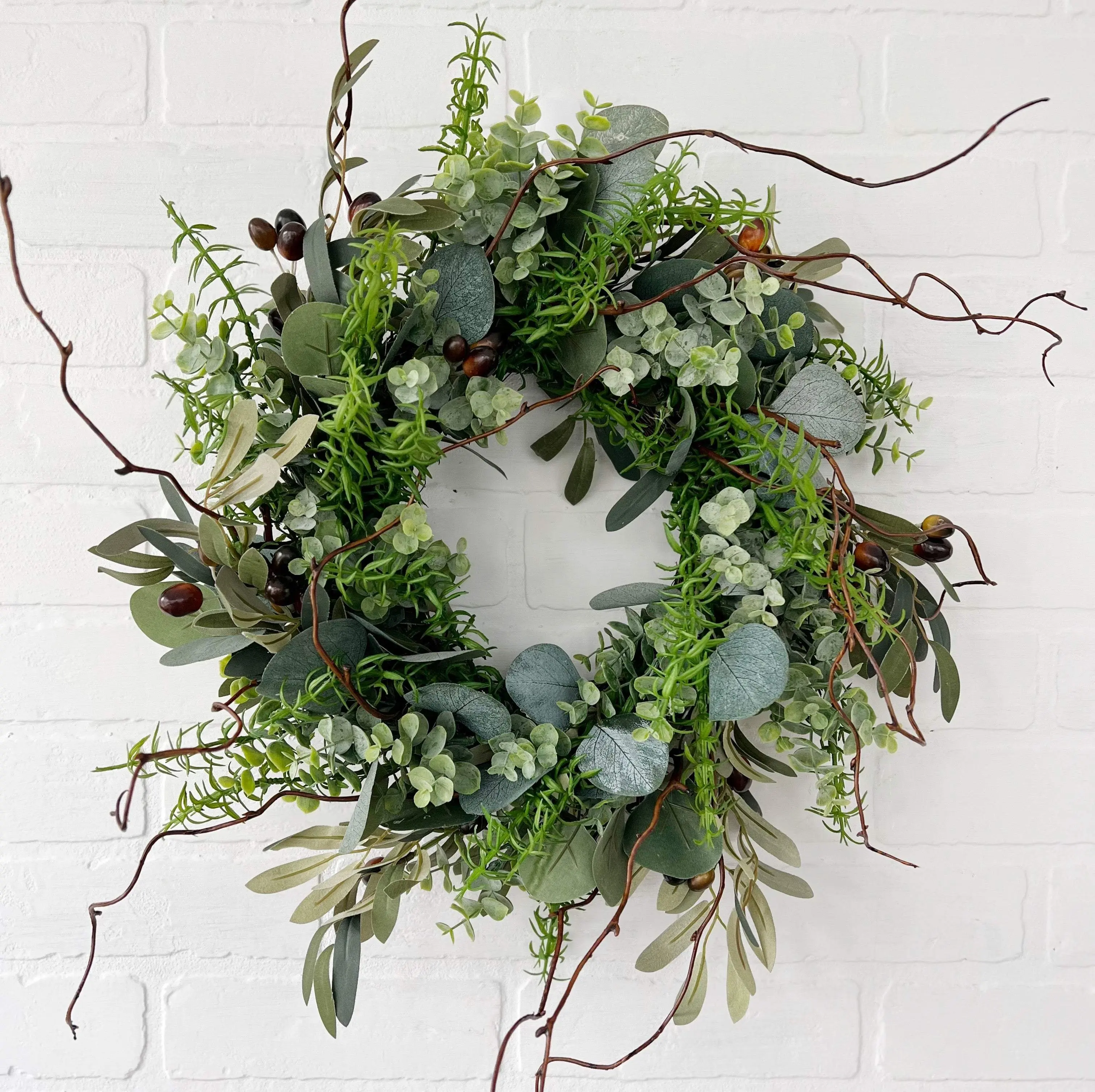 Elegant 16-Inch Artificial Olive, Eucalyptus, and Rosemary Front Door Wreath