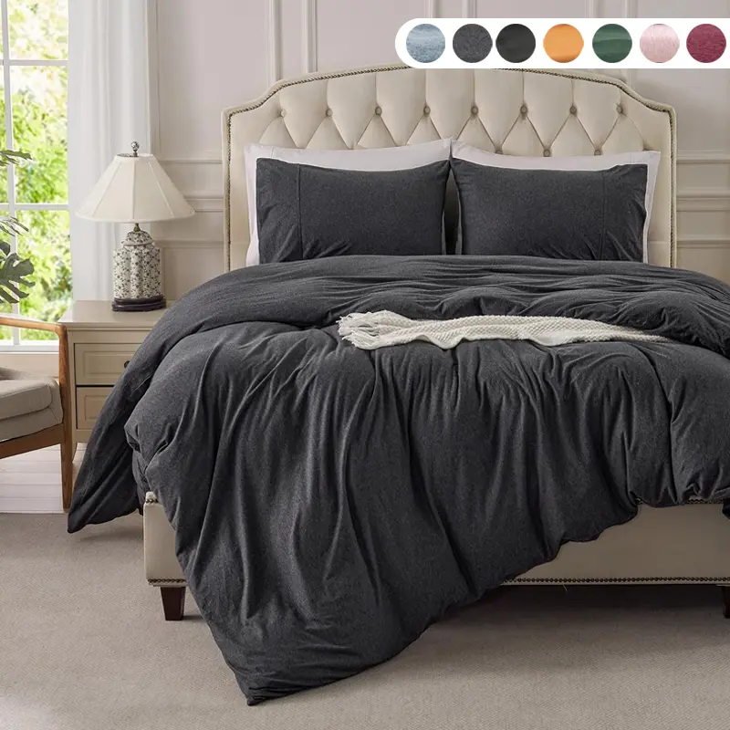 3 Pieces Jersey Knit Duvet Cover Set 100% T-Shirt Cotton Super Soft Comfy Bedding Set with Zipper Closure   1   Comforter and 2 Pillow Shams Bedsheet Sets