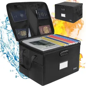 Fireproof and Water-Resistant Document Box with Lock for Document Safety, Collapsible File Organizer with Handle, Filing Cabinets for Home Office to Hold Hanging Letter/Legal Folders