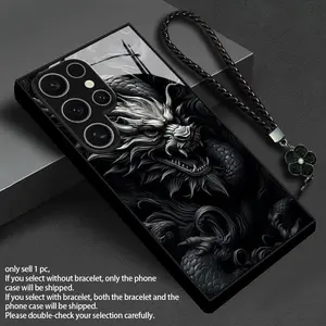 Silver Dragon Pattern Glass Phone Case, Premium Business Style, Fits Samsung S25-S20, Note Series & More, Durable Design