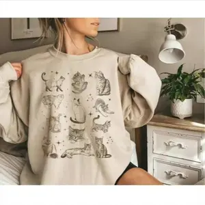 Vintage 90s Tattoo Cat Sweatshirt, Retro Kitten Sweatshirt, Cat Sweater, Cat Hoodie, Cats In Space Unisex Graphic Sweatshirt Gifts, Women Top, For Woman