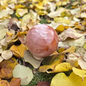 Fire Quartz Sphere - 2.25" Height 7.13" Diameter Natural Crystal Healing Stone for Home Decor & Energy Enhancement