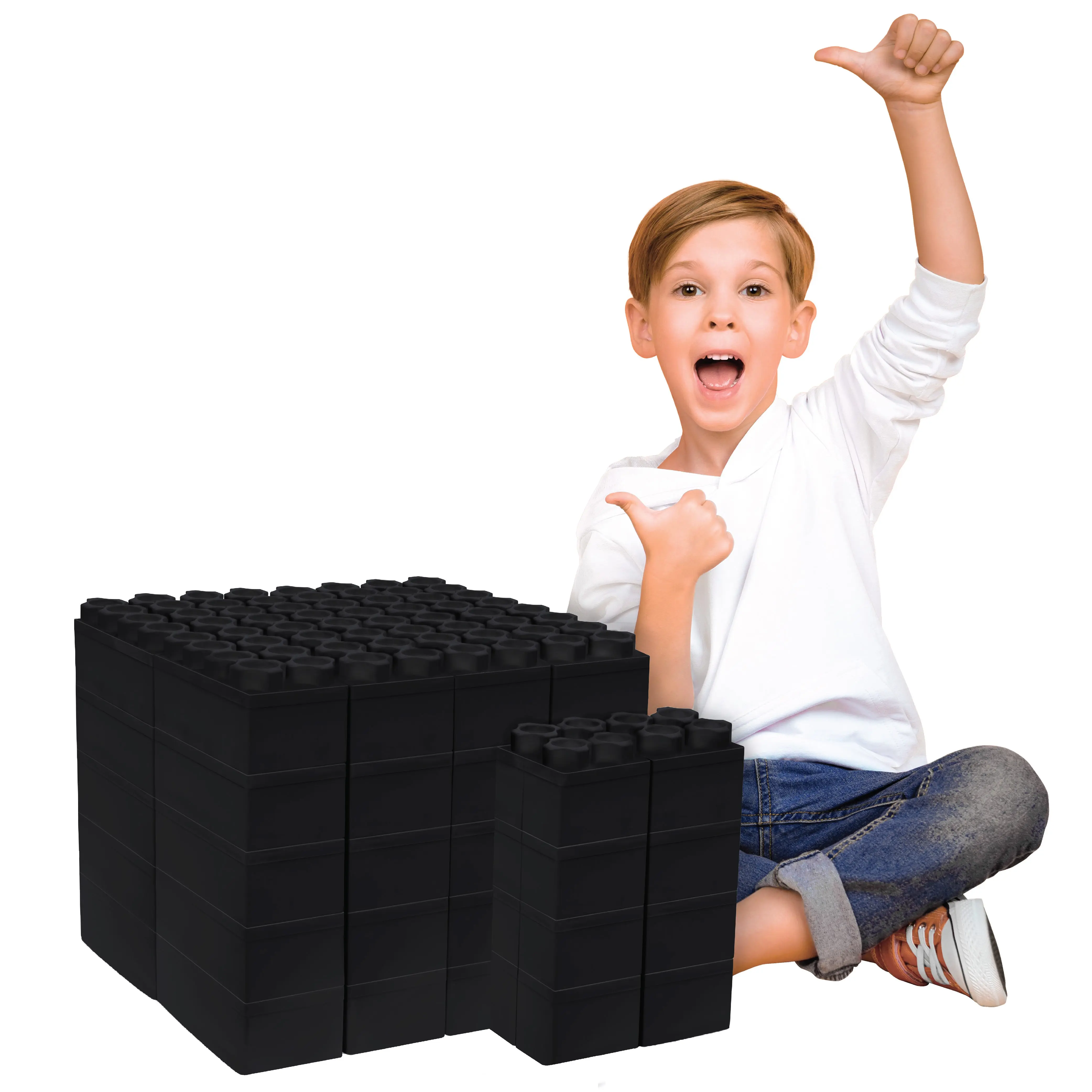 48 PC Jumbo Building Blocks for Kids Black Single Color Set: Biggo Blocks Giant Building Blocks Ages 4-8 - Indoor & Outdoor STEM Learning Toys for Creative Building & Stacking Play