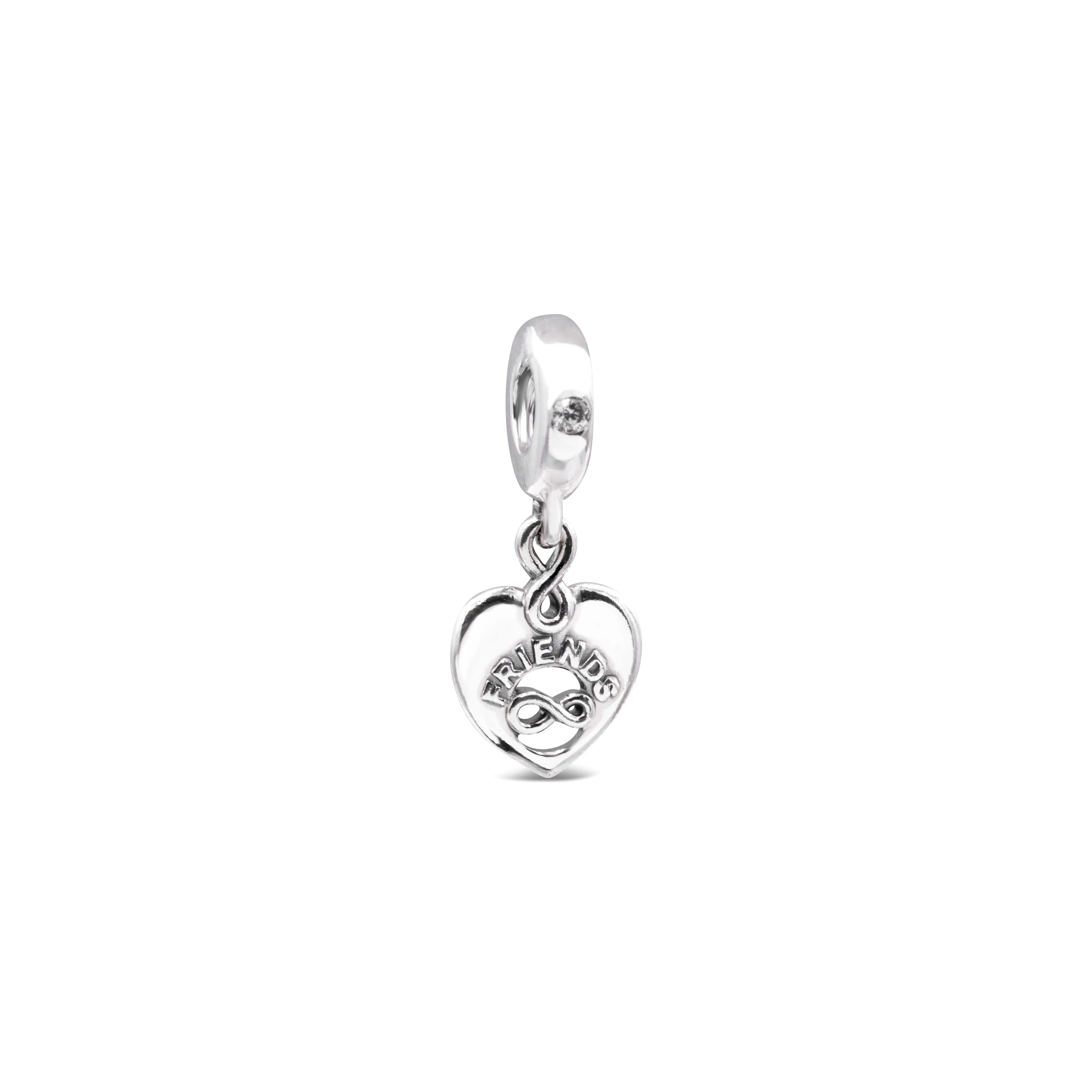 PANDORA Friends Forever Dangle Charm, Sterling Silver Heart Shape Pendant with Infinity Sign & Sparkling Stone, Pendants Jewelry for BFFs 799294C01