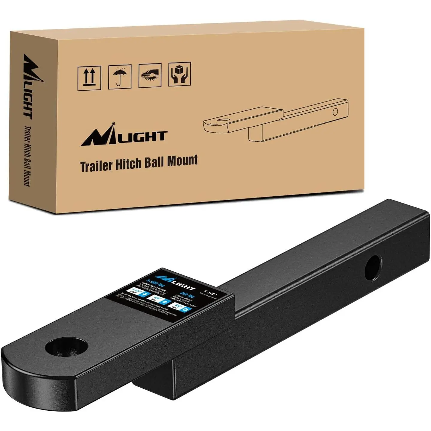 Nilight Trailer Hitch Mount Fits 1-1/4 Inch Receiver Tubes 3500 lbs 3/4-Inch Hole 1-1/4 Inch Drop 3/4 Inch Rise Not Include Hitch pin