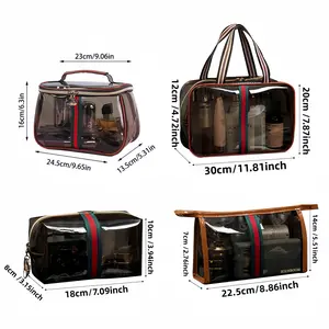 New Retro Vintage Vanity Bag, Vintage Makeup Bag, Ladies Large Capacity Makeup Organizer, Waterproof Transparent with Zipper Toiletry Bag, Women Ladies Travel Storage Case (Transparent brown)