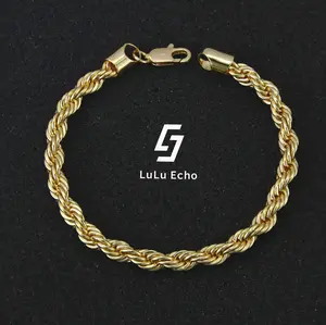 LuLuEcho 14 Real Gold-Plated Rope Chain Bracelet For Women ande Men,Upgraded Shine,Faceted Cut,Tarnish-Free,3mm-6mm, Jewelry