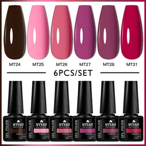 6PCS/SET Colorful Gel Nail Polish Set, Autumn Winter Popular Nude Pink Blue Gel Nail Polish Soak Off Need Lamp Cure UV LED Nail Art Manicure Base Top Coat