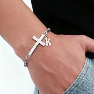 Cross Letter Pendant Bracelet, Stainless Steel 26 Letter Pendant Stainless Steel Bracelet, Fashionable Matching, Daily, Party, Birthday Gift