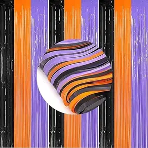 3 Packs 3.3ft x 6.6ft Orange Purple Black Metallic Tinsel Foil Fringe Curtains Photo Booth Props for Halloween Birthday Bridal Shower  Bachelorette Holiday Celebration Party Decorations