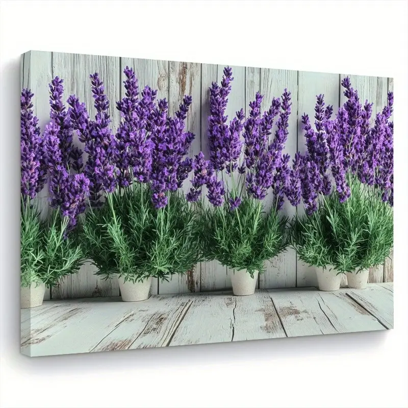 2D Flat, 1 Piece Lavender Garden Canvas Wall Art, 11.8x 15.7inch - Country Wooden Frame Print, Featuring Purple Lavender Plants, Perfect for Living Room, Bedroom, Kitchen Decoration - Ideal Home Decoration Gift, Lavender Decoration - Pudraw, Wall Decorati