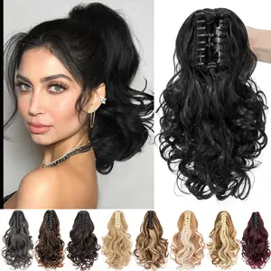 Snoilite 14 Inch Short curly ponytail Hair Extensions for Women - Claw Clip in Ponytail Extension, Curly Wavy Pony Tails Hair Extensions, Synthetic Claw Clip Ponytail Extension for Women woman lady girl