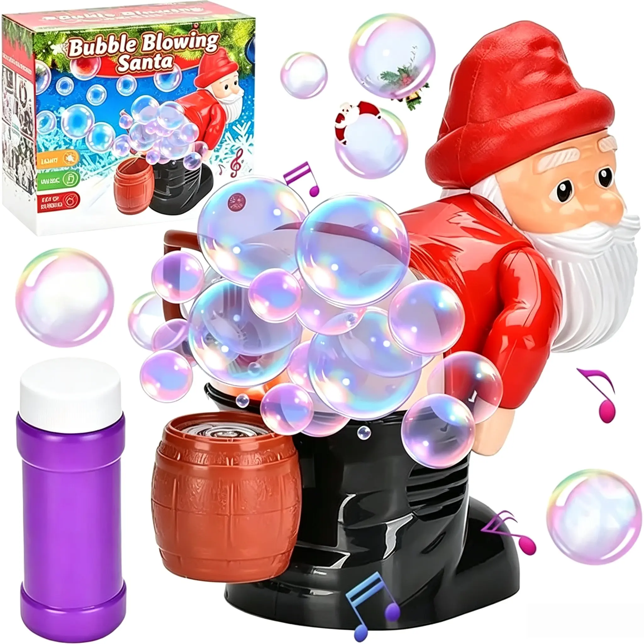 Farting Santa Bubble Blowing Christmas Bubble Machine with Hilarious Sound Effects & Holiday Music Great Gift Idea for Kids Bubble Blaster Surprise Entertaining Gag Toy