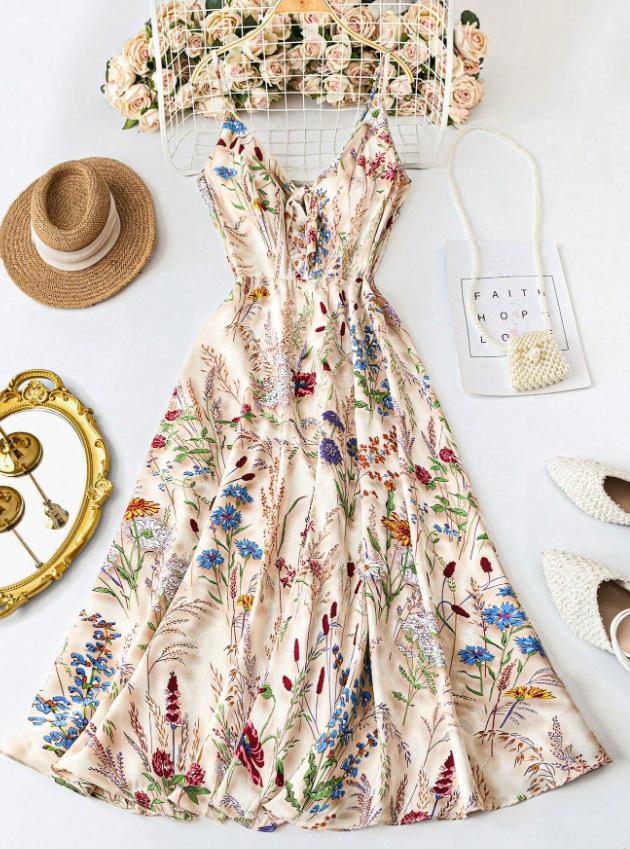 Women's Boho Floral-Print Cami Dress, Fashion Casual A-Line Dress for Beach Holiday Vacation, Perfect for Summer Spring