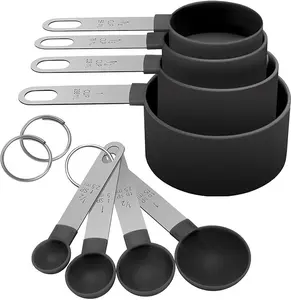 Measuring Cups Set with Spoons – Nesting Kitchen Measuring Tools for Dry & Liquid Ingredients, Black