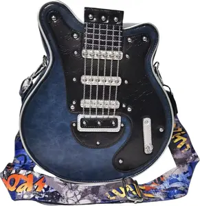 Men and Women Guitar Shaped Crossbody  Bag PU Leather  Novelty Guitar Purse