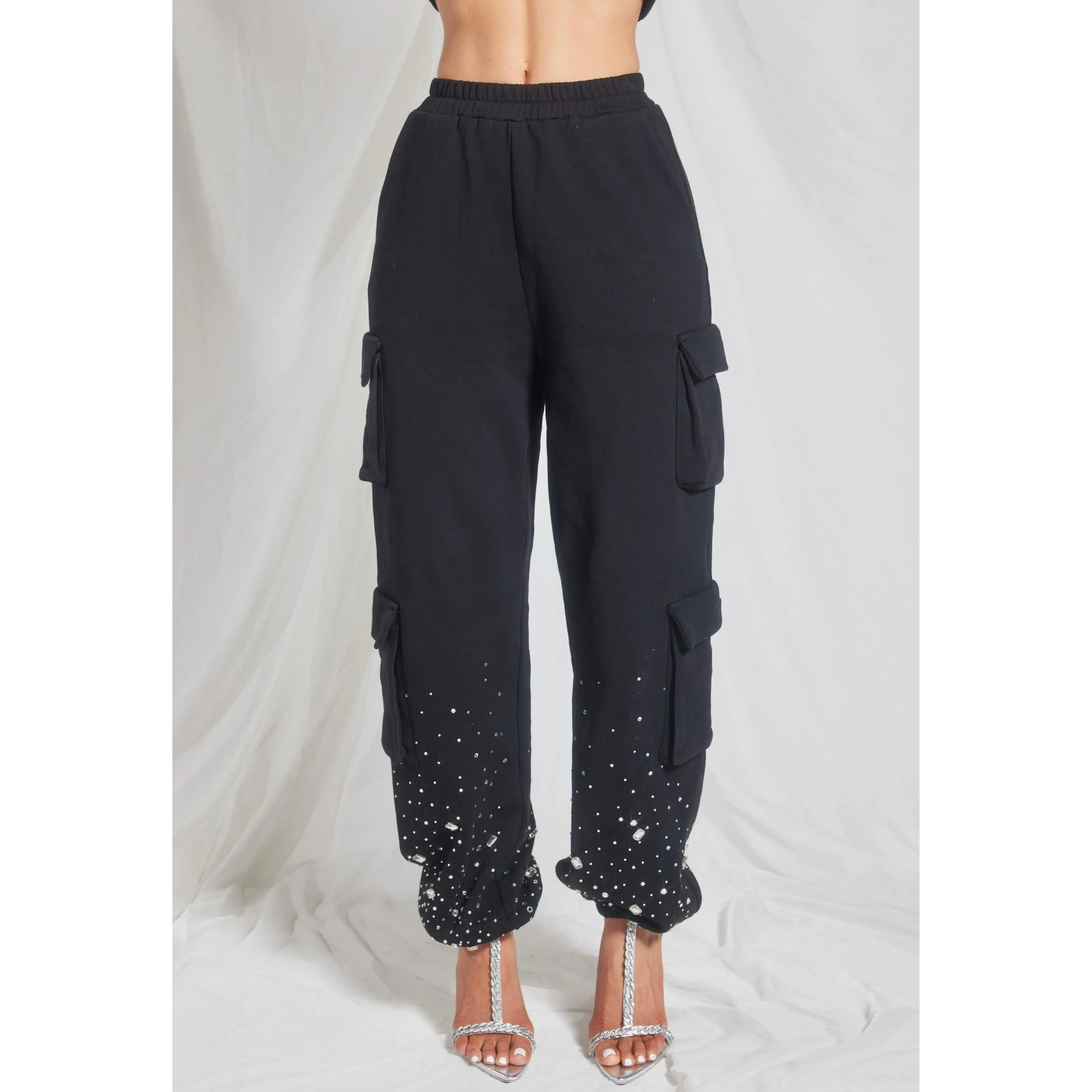 Rhinestone Cargo Jogger Sweatpants