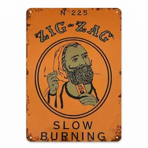 Vintage Retro 8x12 in Orange-Black Zig-Zag Slow Burning Metal Sign, Home Decor Plaque for Bar, Man Cave, Cafe, Home