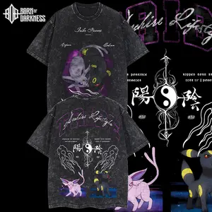BOD - UMBREON & ESPEON PKM Vintage Unisex Oversize Washed Cotton T-shirt Hoodie, Anime Graphic Tee, Pocket Monsters Lover, Anime Merch Fan, Outfits Men, Boys Merch Top