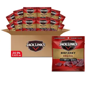 Link's Beef Jerky, Original, Multipack Bags Flavorful Meat Snacks for Lunches, Ready to Eat Protein Snacks, Individual Packs 7g Protein, Made with 100% Beef 0.625 oz (20)