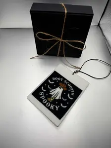 Luxury Halloween Car Air Freshener – Boot Scootin’ Spooky Ghost with Western Charm – Premium Autumn Scents & Gift Box