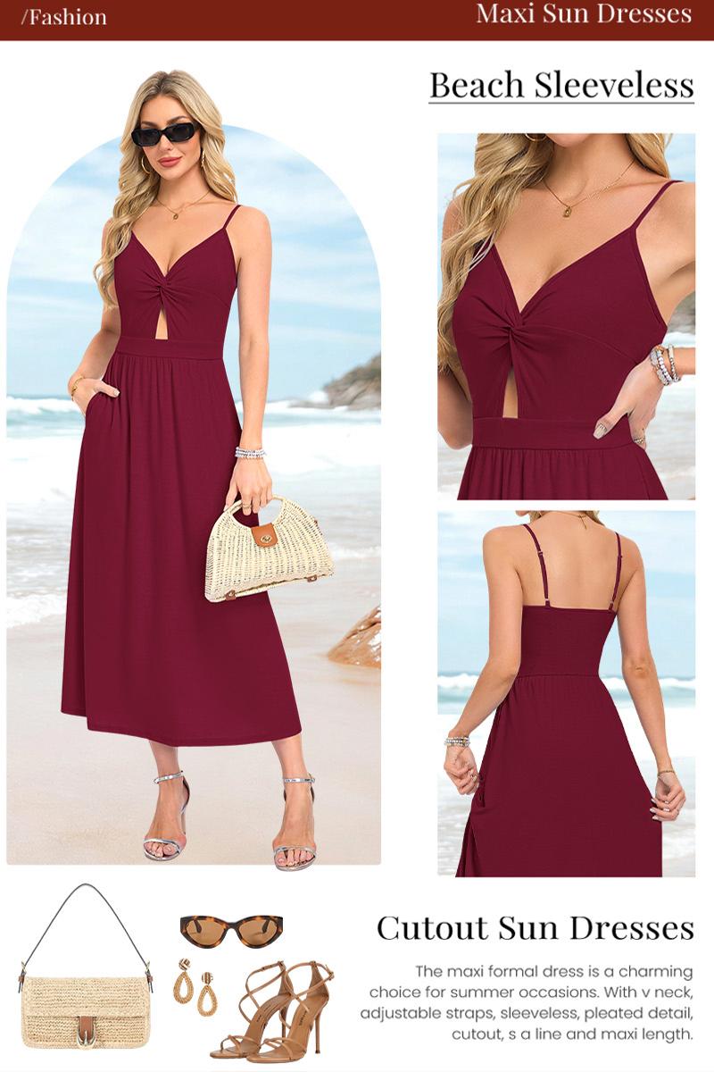 MOLERANI Women's Cut Out Knot Summer Midi Dress, Spaghetti Strap V Neck, Twist Front Flowy Casual Beach Sundress, Vacation Maxi Dress with Pockets - TikTok Shop MOLERANI Women's Cut Out Knot Summer Midi Dress, Spaghetti Strap V Neck, Twist Front Flowy Casual Beach Sundress, Vacation Maxi Dress with Pockets - TikTok Shop
